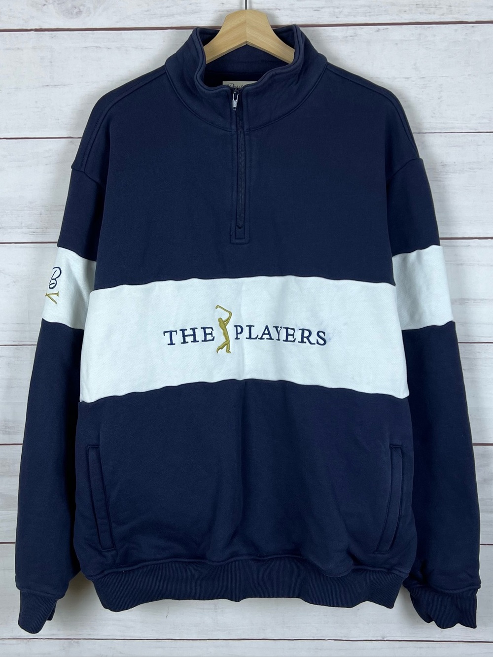 The PLAYERS x Barstool Golf Half Zip Pullover Sweatshirt Navy 2XL Mens